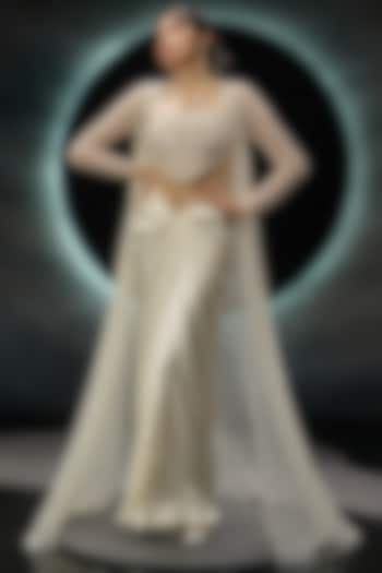 Ivory Net Embroidered Jacket Set by COUTURE BY NIHARIKA at Pernia's Pop Up Shop