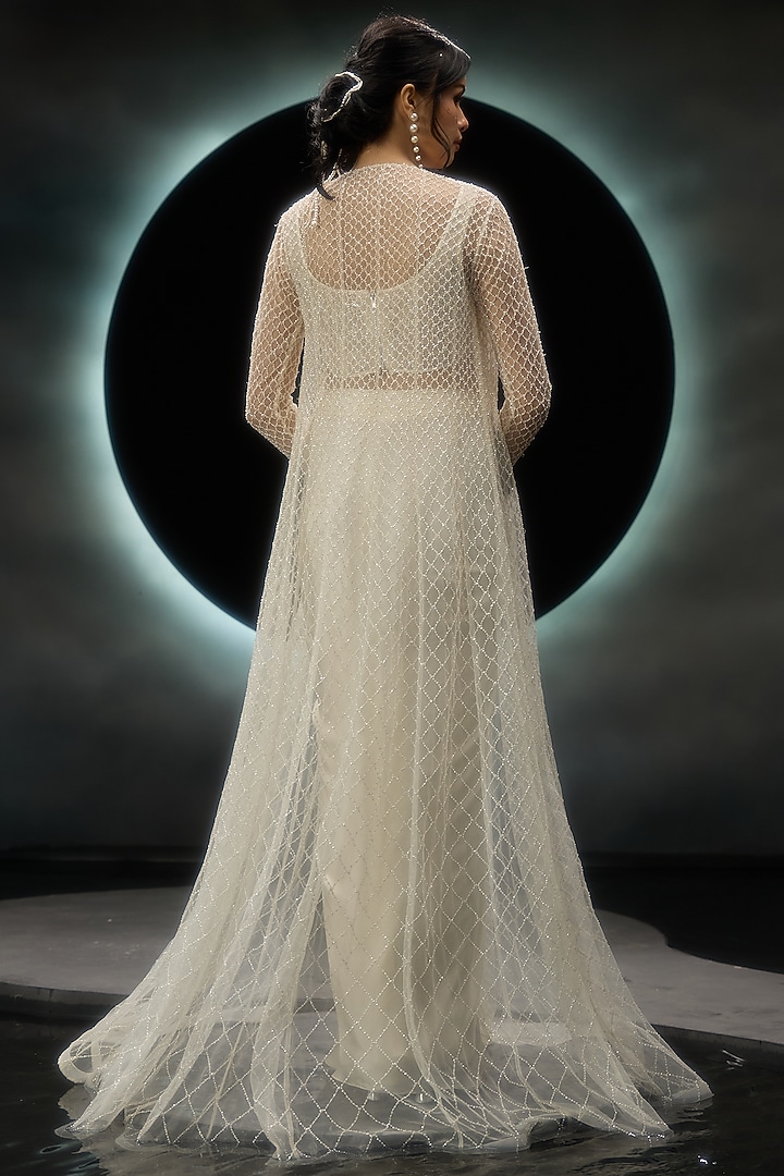 Ivory Net Embroidered Jacket Set by COUTURE BY NIHARIKA at Pernia's Pop Up Shop
