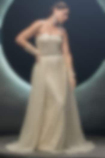 Ivory Net Hand Embroidered Wedding Gown by COUTURE BY NIHARIKA at Pernia's Pop Up Shop