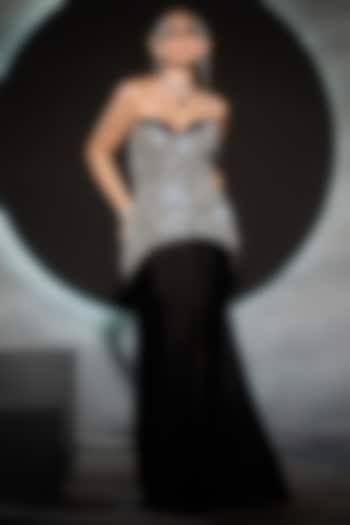 Black Pure Satin & Organza Skirt Set by COUTURE BY NIHARIKA at Pernia's Pop Up Shop