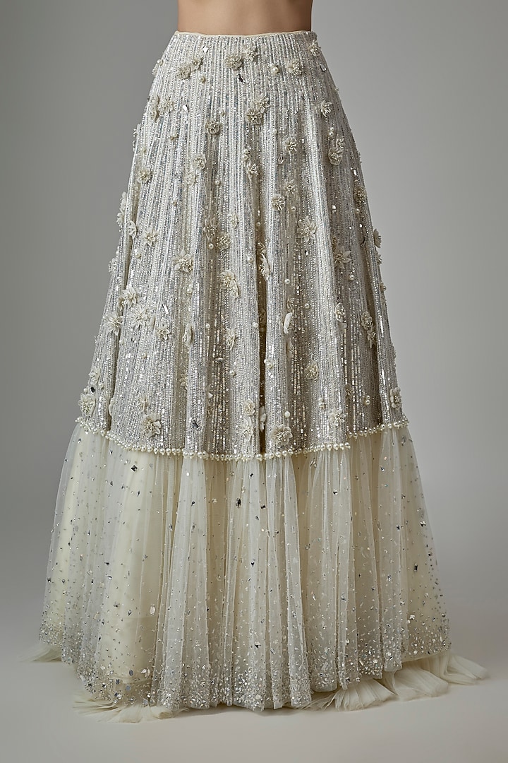 Ivory Net Sequin Hand Embroidered Bridal Lehenga Set by COUTURE BY NIHARIKA at Pernia's Pop Up Shop