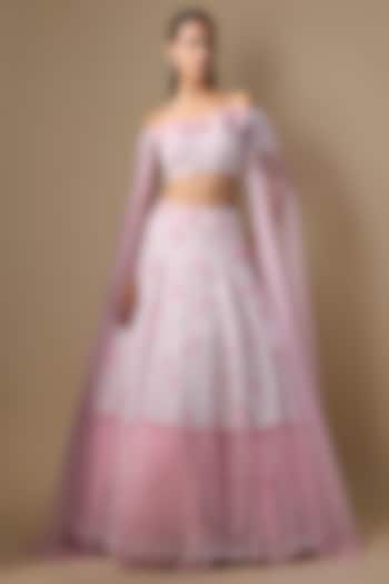 Pink Taiban Net Sequins Hand Embroidered Bridal Lehenga Set by COUTURE BY NIHARIKA at Pernia's Pop Up Shop