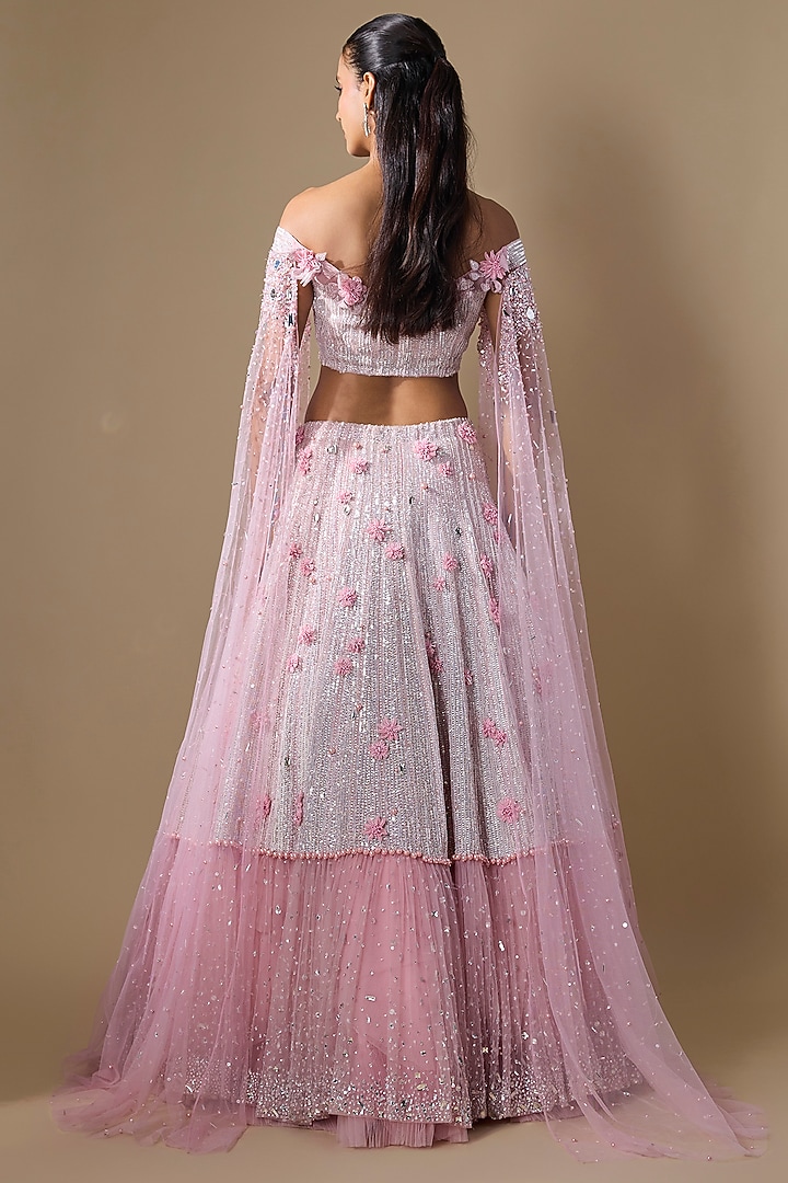 Pink Taiban Net Sequins Hand Embroidered Bridal Lehenga Set by COUTURE BY NIHARIKA at Pernia's Pop Up Shop