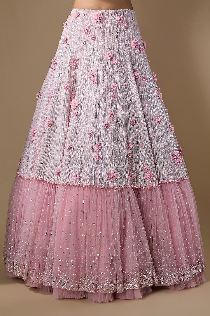 Pink Taiban Net Sequins Hand Embroidered Bridal Lehenga Set by COUTURE BY NIHARIKA at Pernia's Pop Up Shop