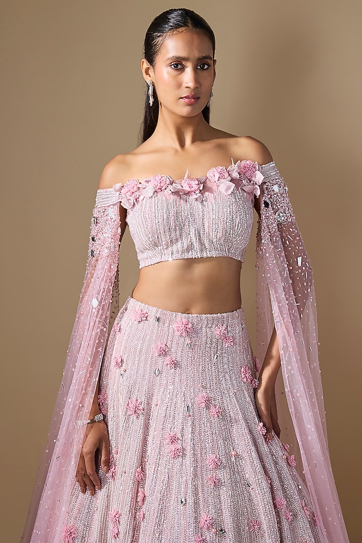 Pink Taiban Net Sequins Hand Embroidered Bridal Lehenga Set by COUTURE BY NIHARIKA at Pernia's Pop Up Shop