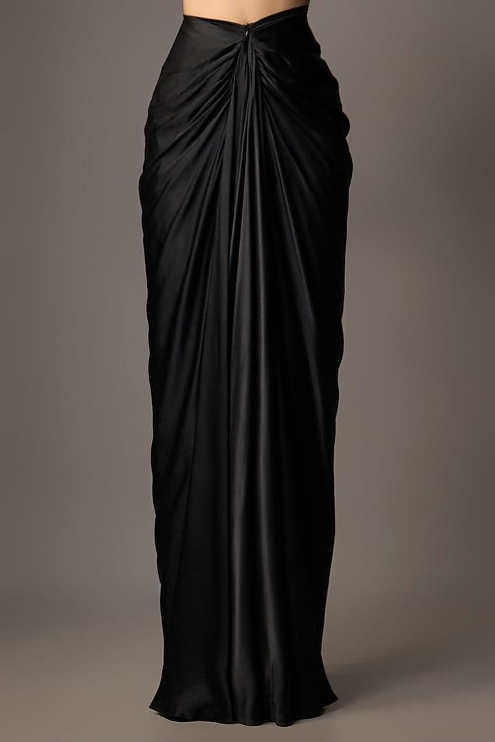 Black Satin Draped Skirt Set by COUTURE BY NIHARIKA at Pernia's Pop Up Shop