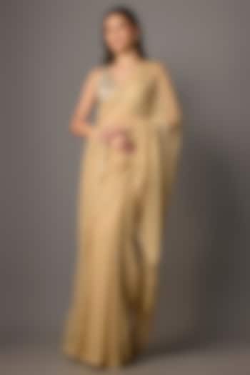 Beige Chiffon Wedding Saree Set by COUTURE BY NIHARIKA at Pernia's Pop Up Shop