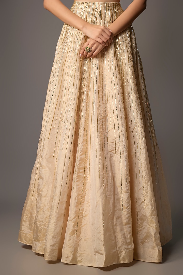 Beige Tissue Hand Embroidered Wedding Lehenga Set by COUTURE BY NIHARIKA at Pernia's Pop Up Shop