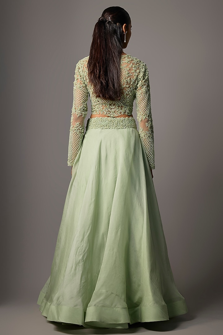 Mint Green Organza & Net Wedding Lehenga Set by COUTURE BY NIHARIKA at Pernia's Pop Up Shop