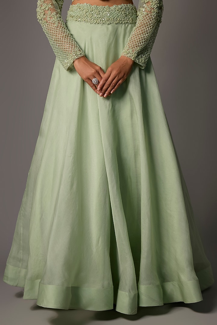 Mint Green Organza & Net Wedding Lehenga Set by COUTURE BY NIHARIKA at Pernia's Pop Up Shop