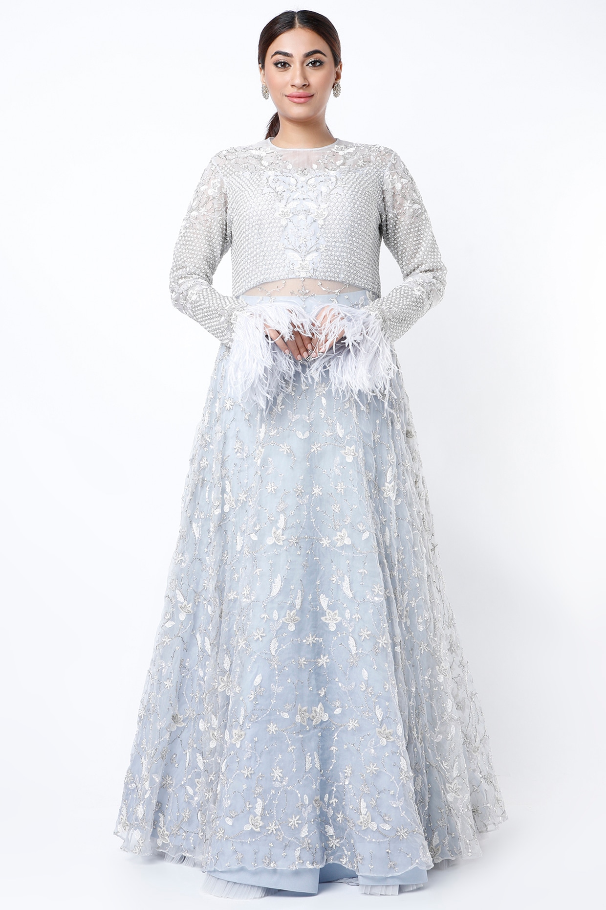 blue prom dress with sleeves Blue Printed Long A-Line Prom Dress, Elegant Short Sleeve Formal Dress US 10 / Blue main image 0