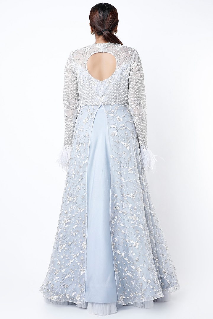 Iceberg Blue Embroidered Engagement Gown by COUTURE BY NIHARIKA at Pernia's Pop Up Shop