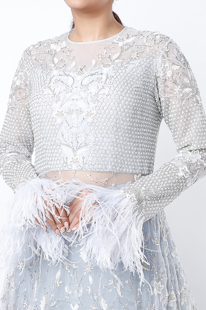 Iceberg Blue Embroidered Engagement Gown by COUTURE BY NIHARIKA at Pernia's Pop Up Shop