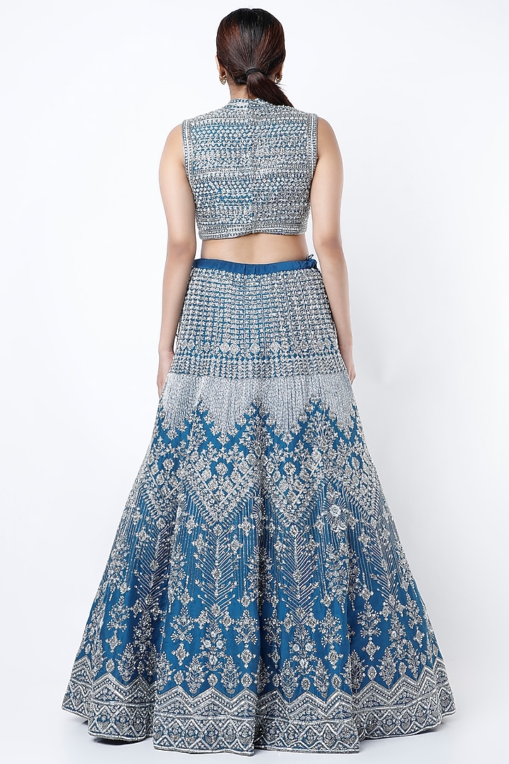 Cobalt Blue Organza Embroidered Bridal Lehenga Set by COUTURE BY NIHARIKA at Pernia's Pop Up Shop