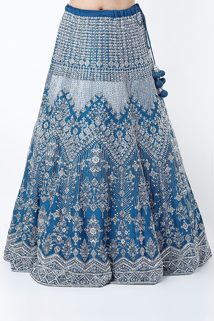 Cobalt Blue Organza Embroidered Bridal Lehenga Set by COUTURE BY NIHARIKA at Pernia's Pop Up Shop