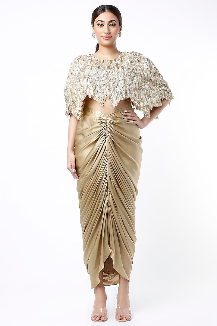 Gold Embroidered Cape Set by COUTURE BY NIHARIKA