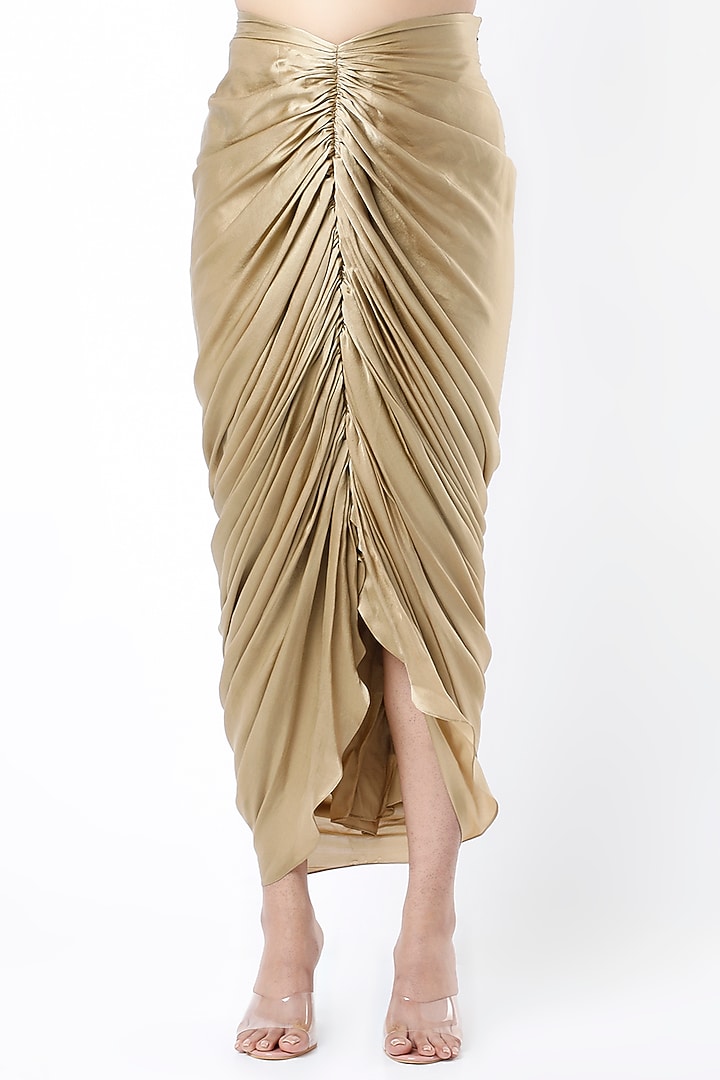 Gold Organza Textured Embroidered Cape Set by COUTURE BY NIHARIKA at Pernia's Pop Up Shop