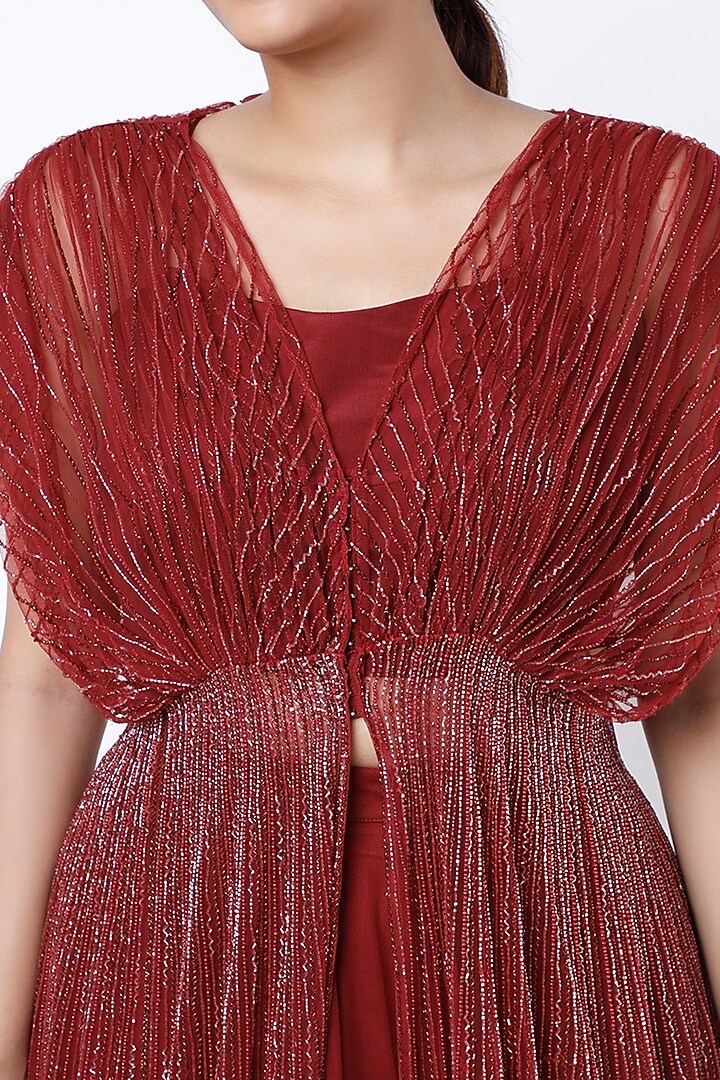 Blood Red Embroidered Kaftan Wedding Gown by COUTURE BY NIHARIKA at Pernia's Pop Up Shop