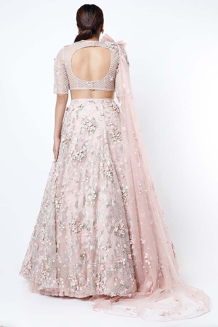Peach Beige Embroidered Bridal Lehenga Set by COUTURE BY NIHARIKA at Pernia's Pop Up Shop
