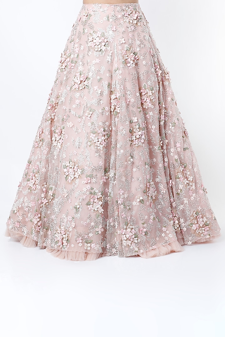 Peach Beige Embroidered Bridal Lehenga Set by COUTURE BY NIHARIKA at Pernia's Pop Up Shop