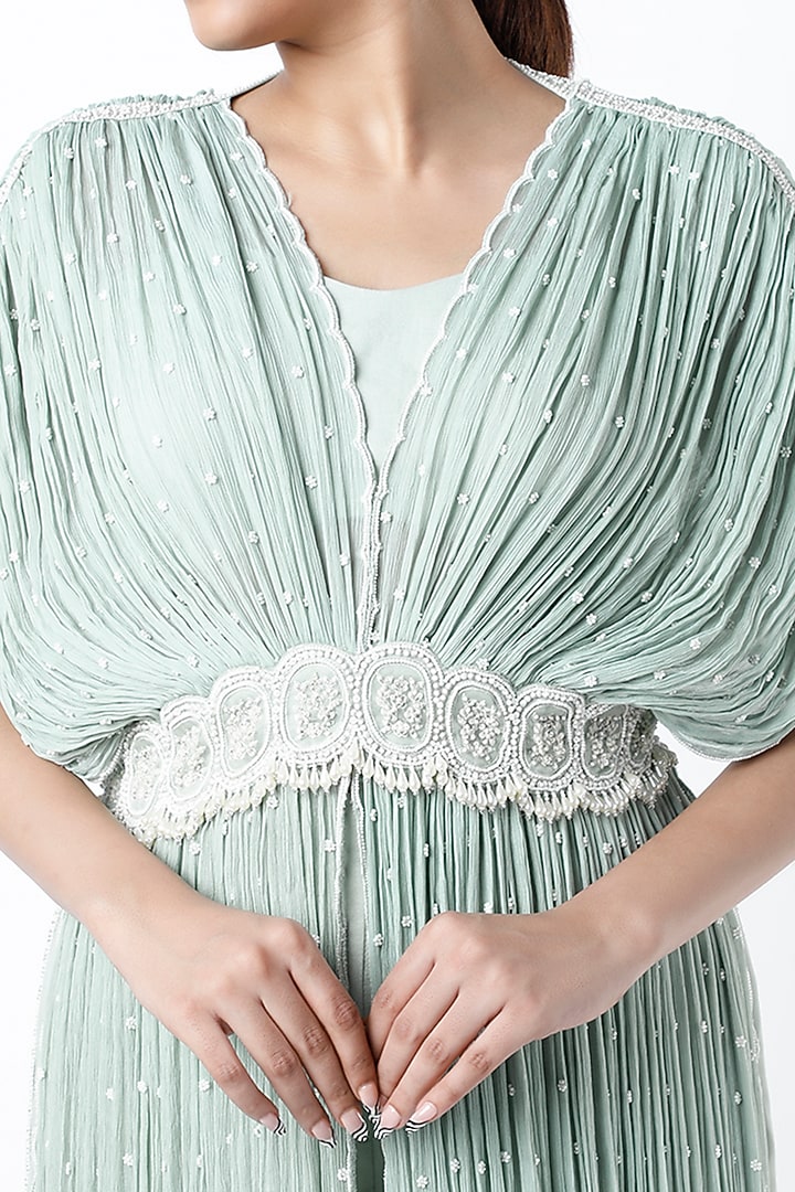 Mint Embroidered Kaftan Set by COUTURE BY NIHARIKA at Pernia's Pop Up Shop