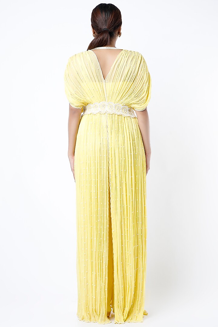Butter Yellow Embroidered Kaftan Set by COUTURE BY NIHARIKA at Pernia's Pop Up Shop