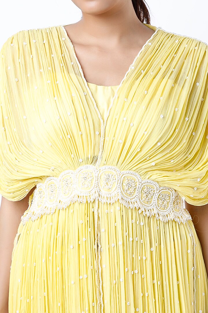 Butter Yellow Embroidered Kaftan Set by COUTURE BY NIHARIKA at Pernia's Pop Up Shop