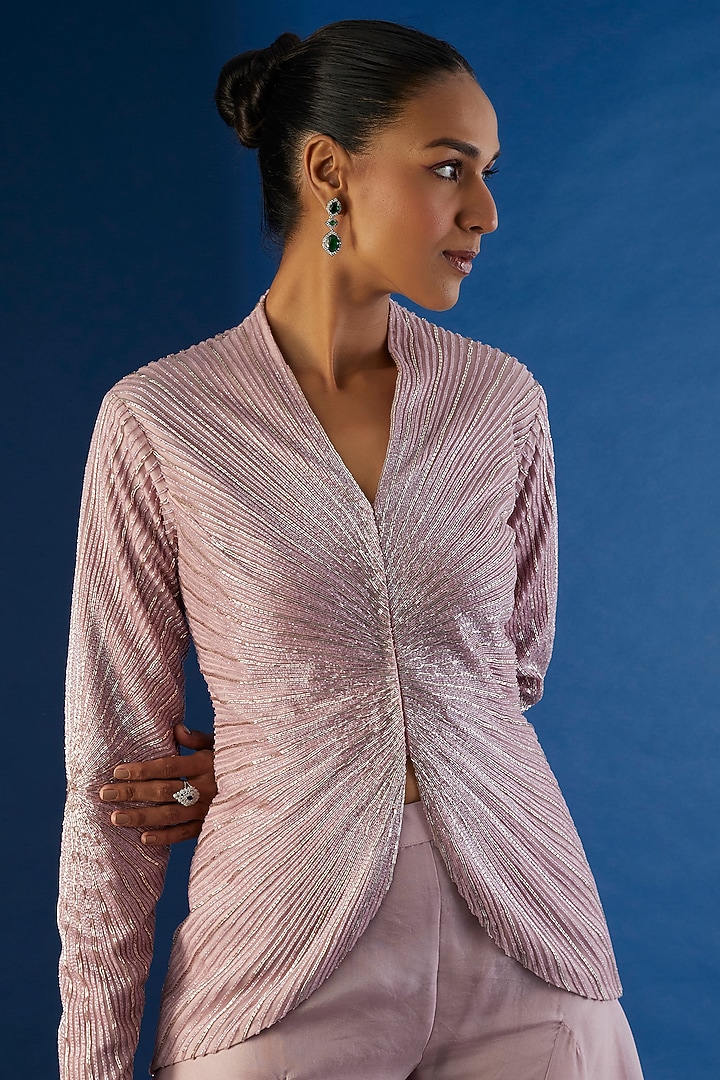 Lilac Embroidered Jacket Set by COUTURE BY NIHARIKA at Pernia's Pop Up Shop