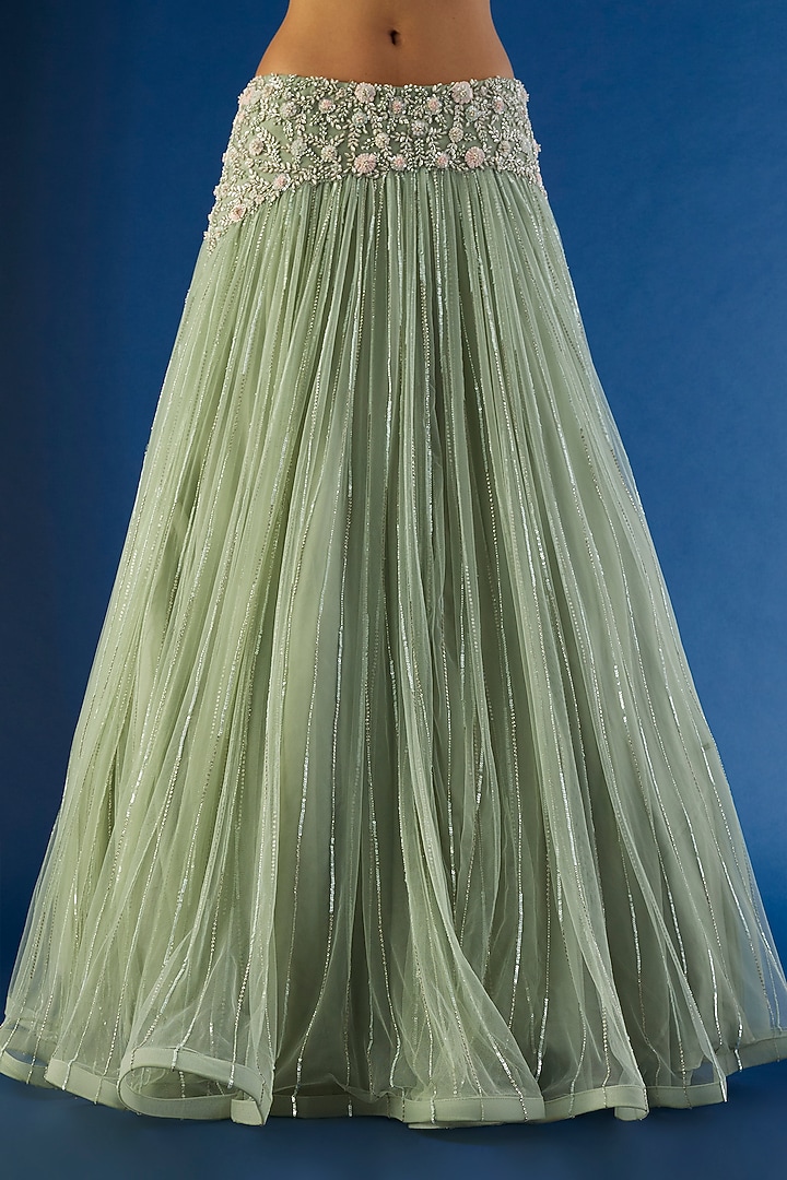 Mint Green Taiwan Net Gathered Wedding Lehenga Set by COUTURE BY NIHARIKA at Pernia's Pop Up Shop