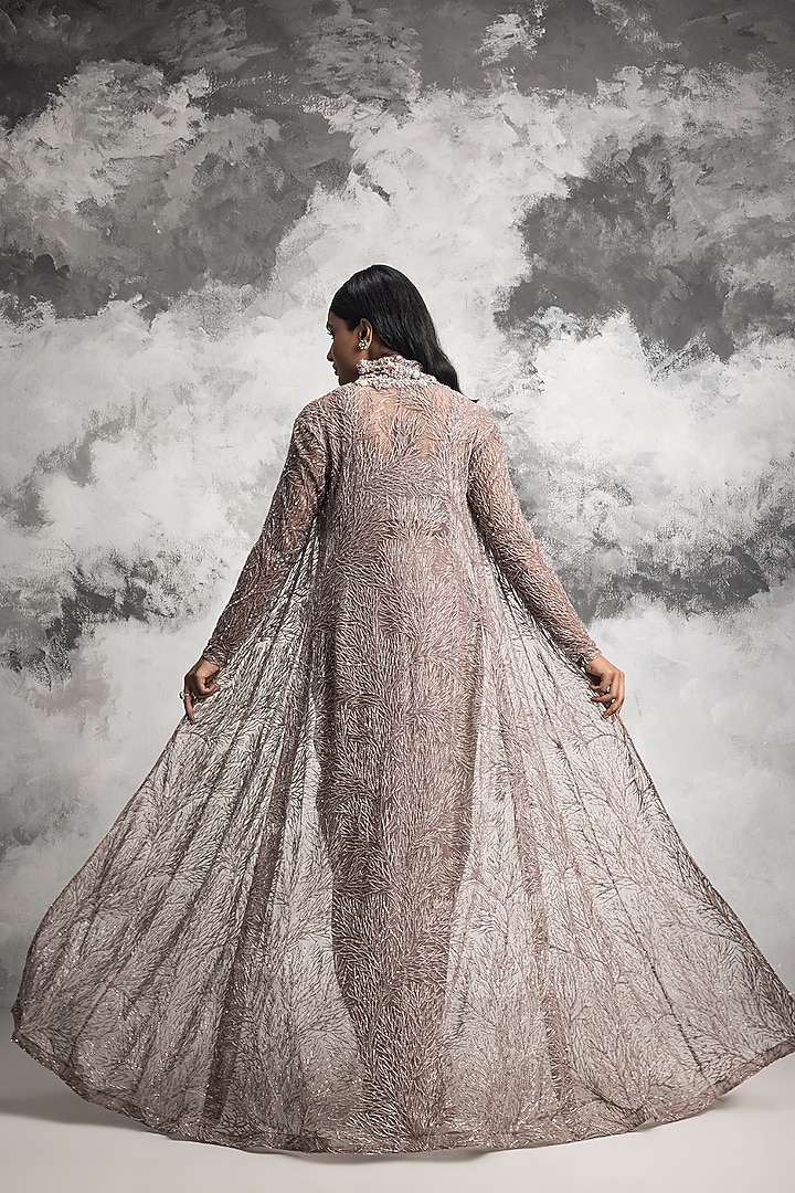 Dusty Purple Embroidered Jacket Set by COUTURE BY NIHARIKA at Pernia's Pop Up Shop