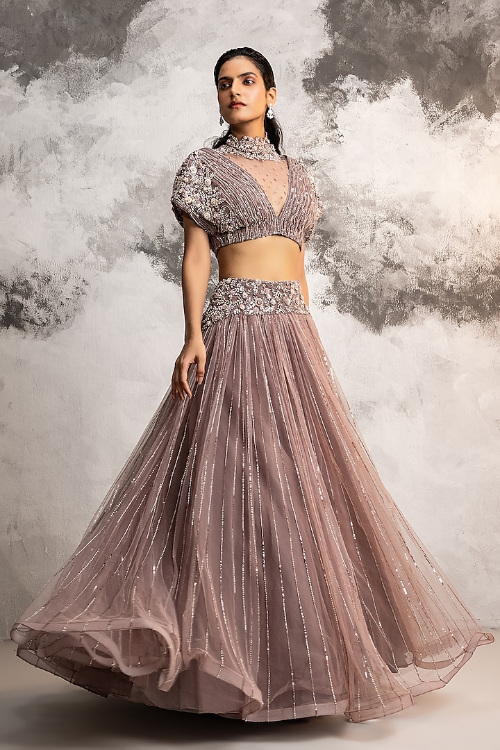 Dusty Purple Embroidered Skirt Set by COUTURE BY NIHARIKA