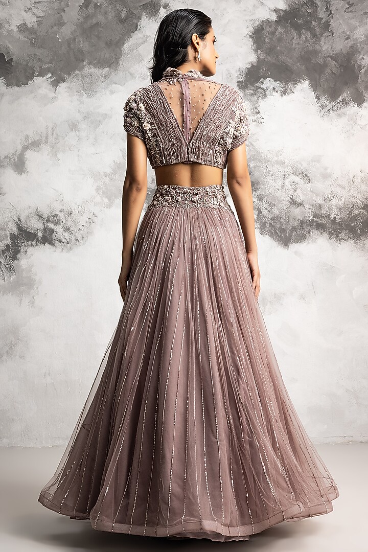 Dusty Purple Embroidered Skirt Set by COUTURE BY NIHARIKA at Pernia's Pop Up Shop