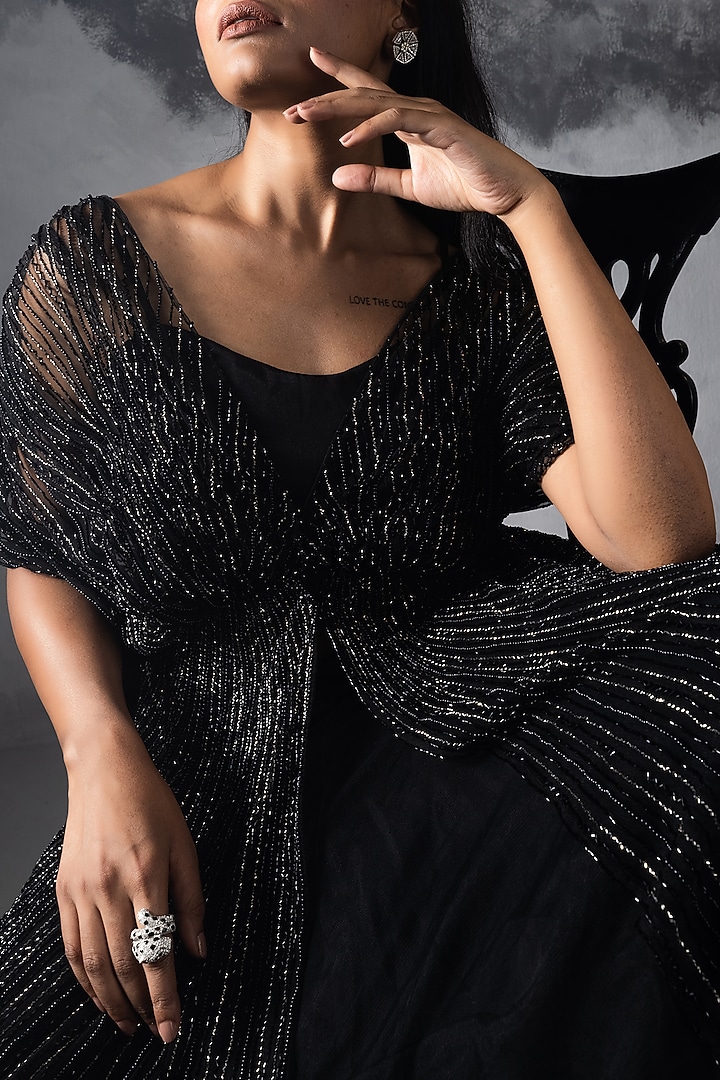 Black Embroidered Jacket Set by COUTURE BY NIHARIKA at Pernia's Pop Up Shop