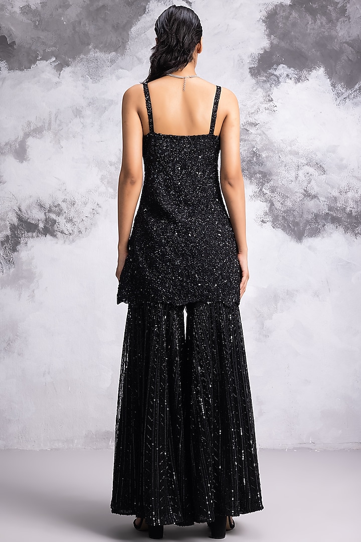 Black Net Bridal Sharara Set by COUTURE BY NIHARIKA at Pernia's Pop Up Shop
