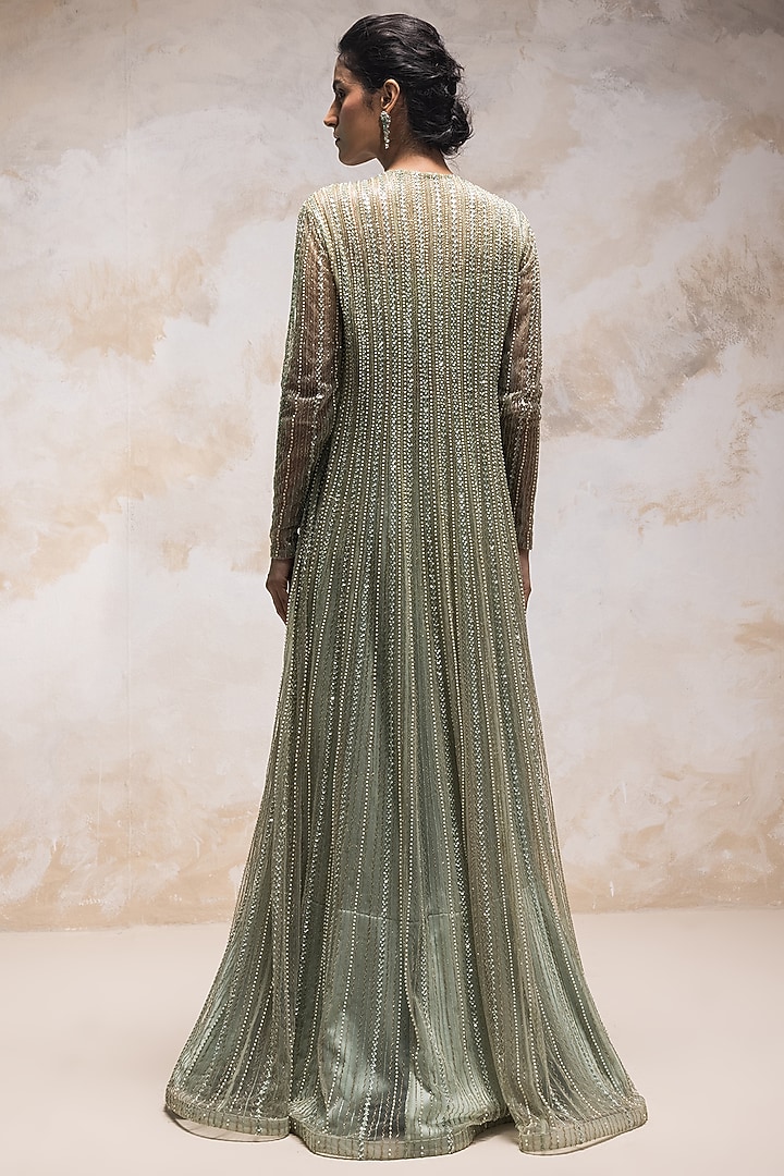 Mint Green Embroidered Jacket Set by COUTURE BY NIHARIKA at Pernia's Pop Up Shop