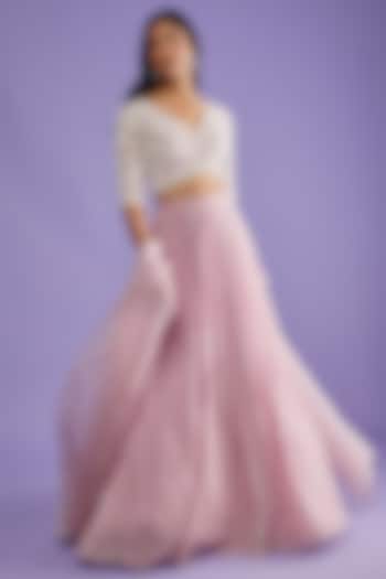 Lilac-Pink Chiffon Wedding Lehenga Set by COUTURE BY NIHARIKA at Pernia's Pop Up Shop