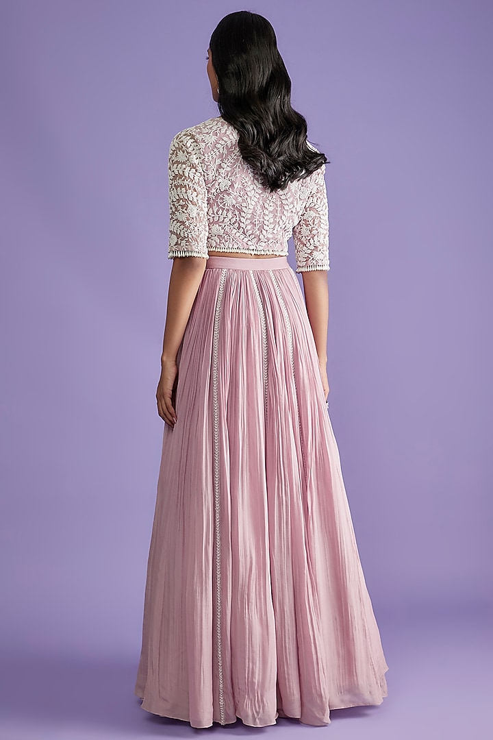 Lilac-Pink Chiffon Wedding Lehenga Set by COUTURE BY NIHARIKA at Pernia's Pop Up Shop