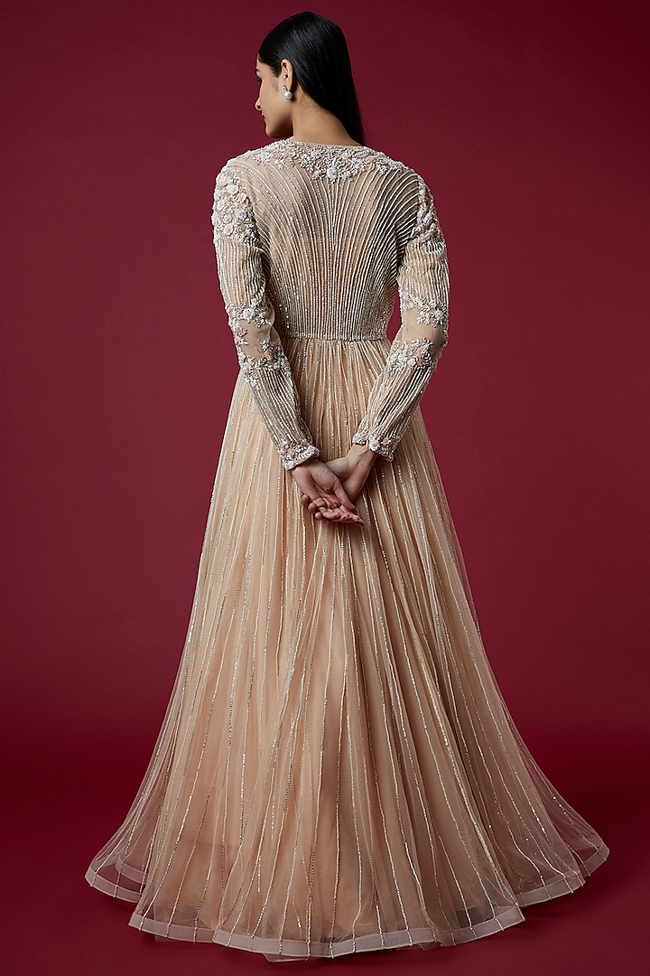 Peach Embroidered Kali Jacket Set by COUTURE BY NIHARIKA at Pernia's Pop Up Shop