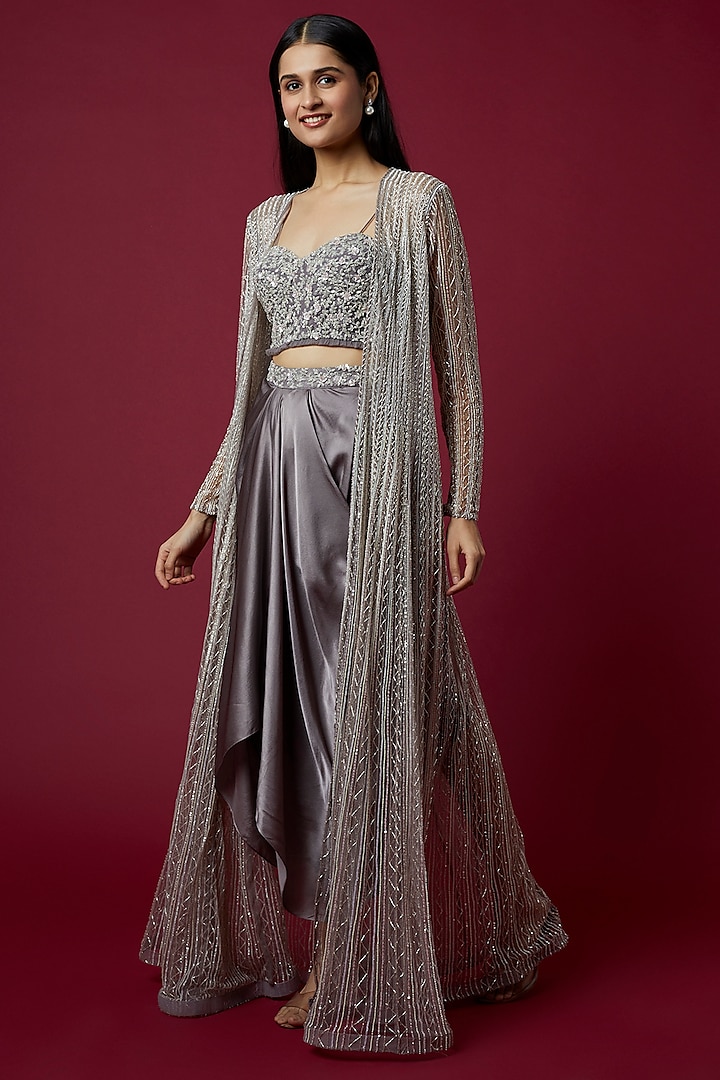Grey Embroidered Kali Jacket Set by COUTURE BY NIHARIKA