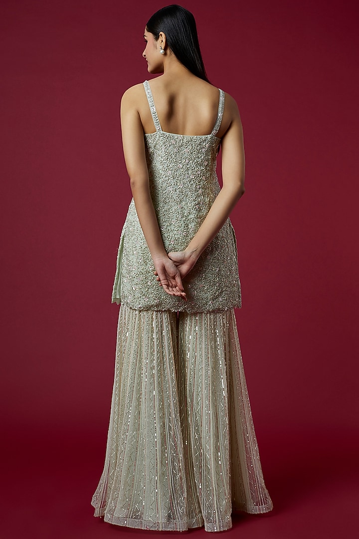 Mint Green Embroidered Bridal Sharara Set by COUTURE BY NIHARIKA at Pernia's Pop Up Shop