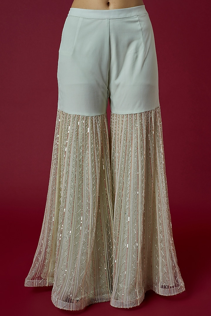 Mint Green Embroidered Bridal Sharara Set by COUTURE BY NIHARIKA at Pernia's Pop Up Shop