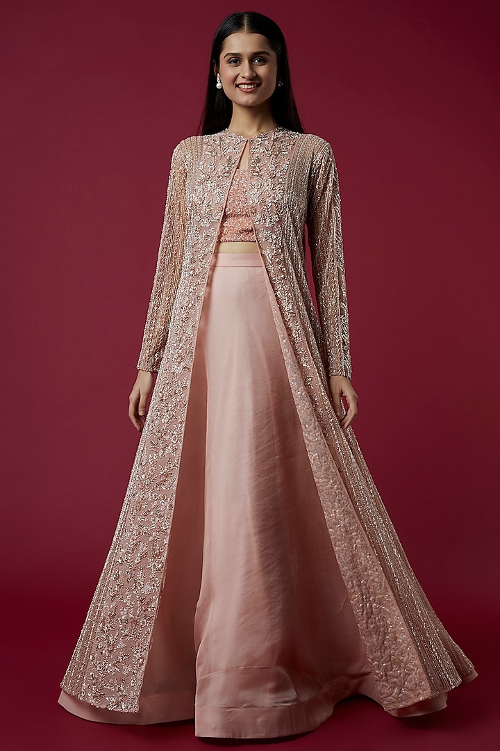 Powder Pink Embroidered Jacket Set by COUTURE BY NIHARIKA