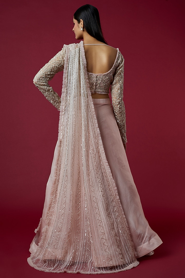 Powder Pink Organza Flared Wedding Lehenga Set by COUTURE BY NIHARIKA at Pernia's Pop Up Shop