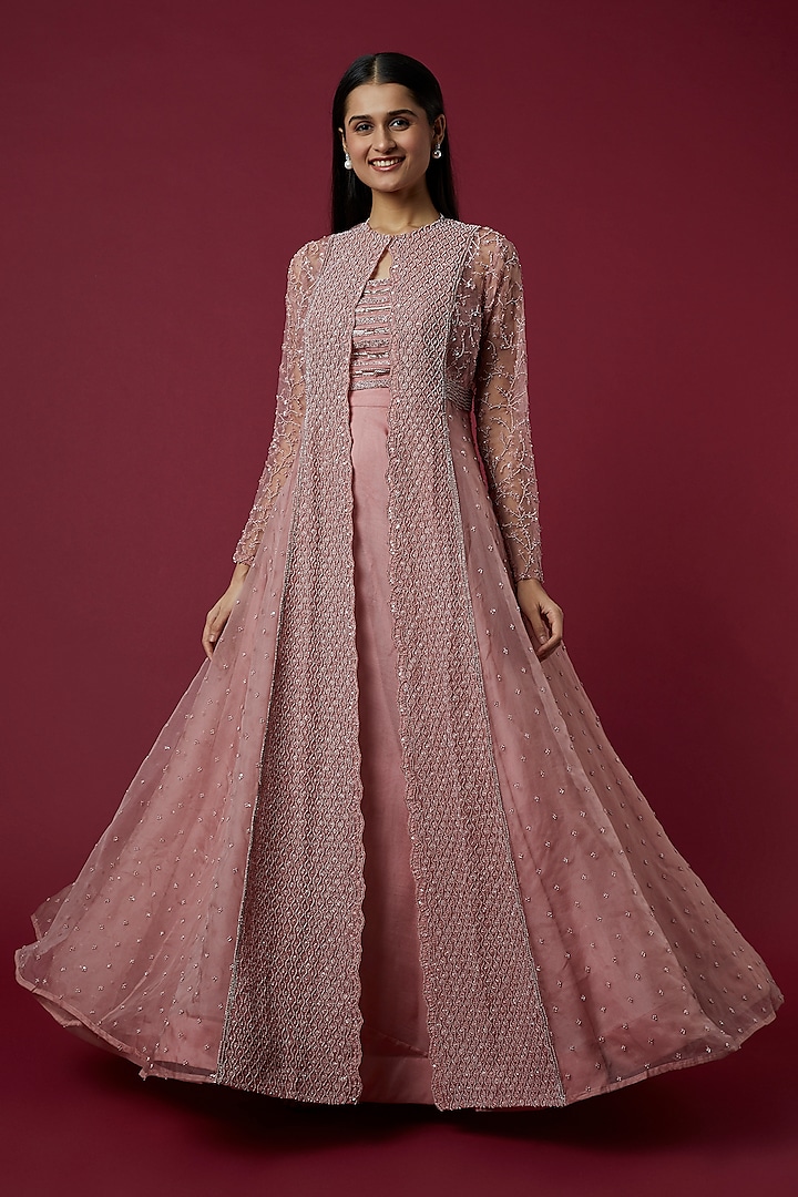 Blush Pink Embroidered Jacket Set by COUTURE BY NIHARIKA