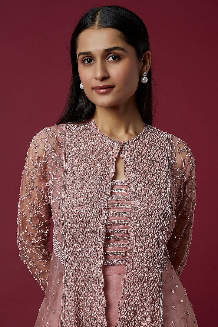 Blush Pink Embroidered Jacket Set by COUTURE BY NIHARIKA at Pernia's Pop Up Shop