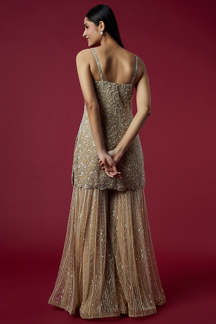 Beige Embroidered Bridal Sharara Set by COUTURE BY NIHARIKA at Pernia's Pop Up Shop