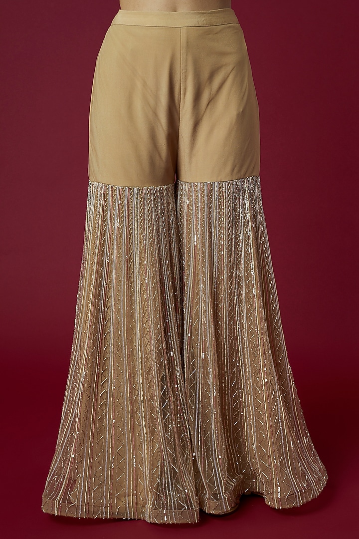 Beige Embroidered Bridal Sharara Set by COUTURE BY NIHARIKA at Pernia's Pop Up Shop