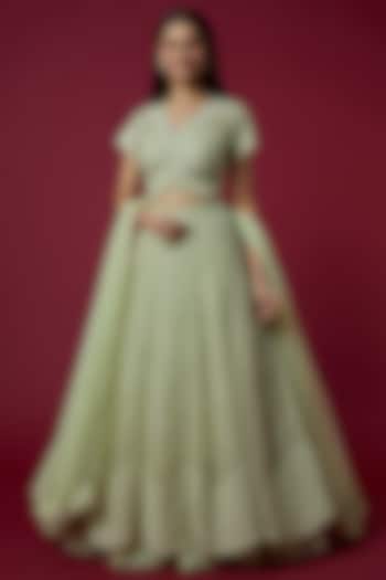 Mint Green Embroidered Bridal Lehenga Set by COUTURE BY NIHARIKA at Pernia's Pop Up Shop