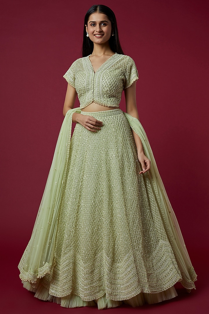 Niharika Fashion Boutique Online Shopping 2026.Mint Green Embroidered Bridal Lehenga Set by COUTURE BY NIHARIKA at ...