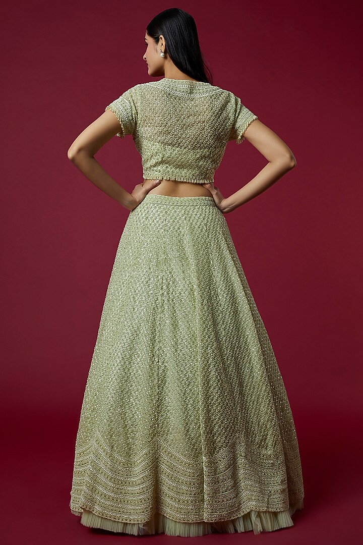 Mint Green Embroidered Bridal Lehenga Set by COUTURE BY NIHARIKA at Pernia's Pop Up Shop
